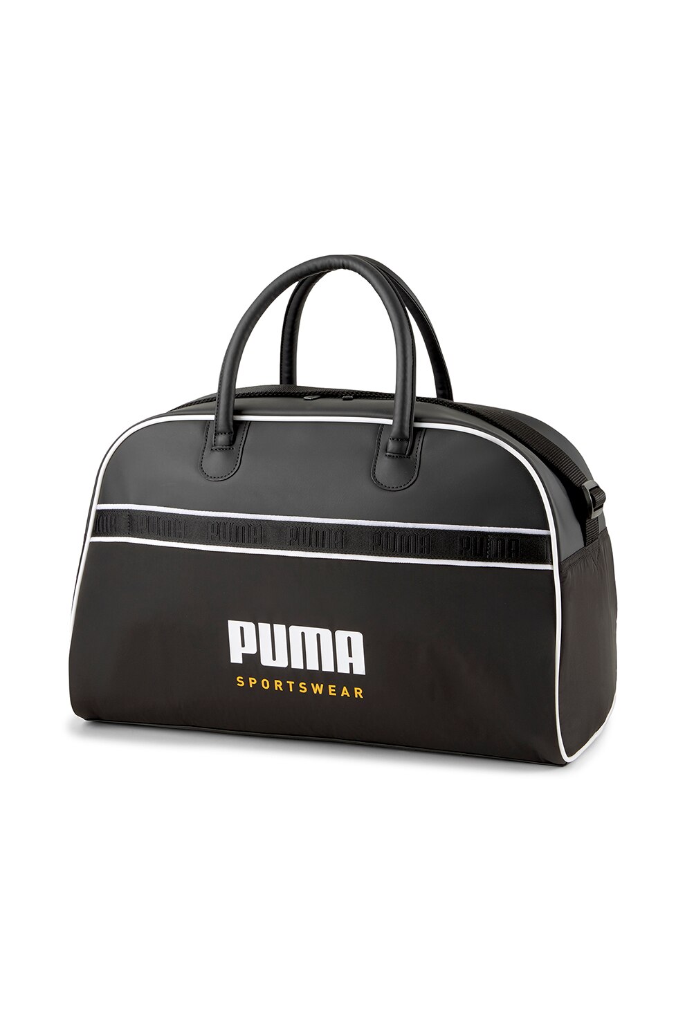 Puma, Geanta cu maner, garnituri din piele ecologica si logo, Negru/Alb