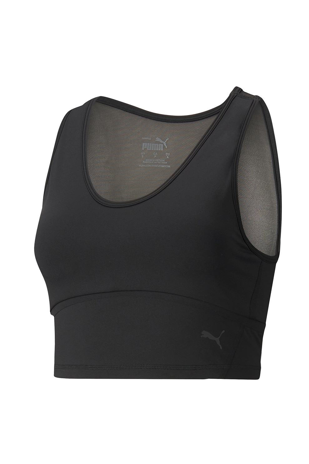 Puma, Top cu garnituri din plasa si imprimeu logo, pentru fitness, Negru
