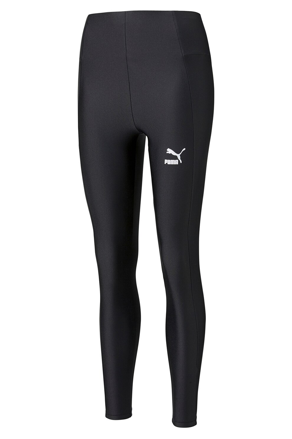 Puma, Colanti tight fit cu talie inalta Classics Shiny, Negru