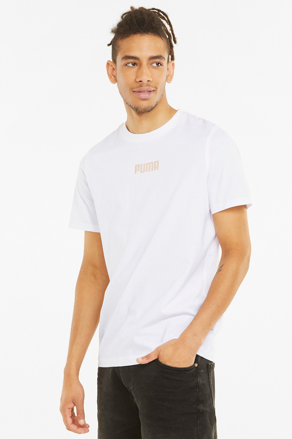 Puma, Tricou cu logo Modern Basics, Alb optic