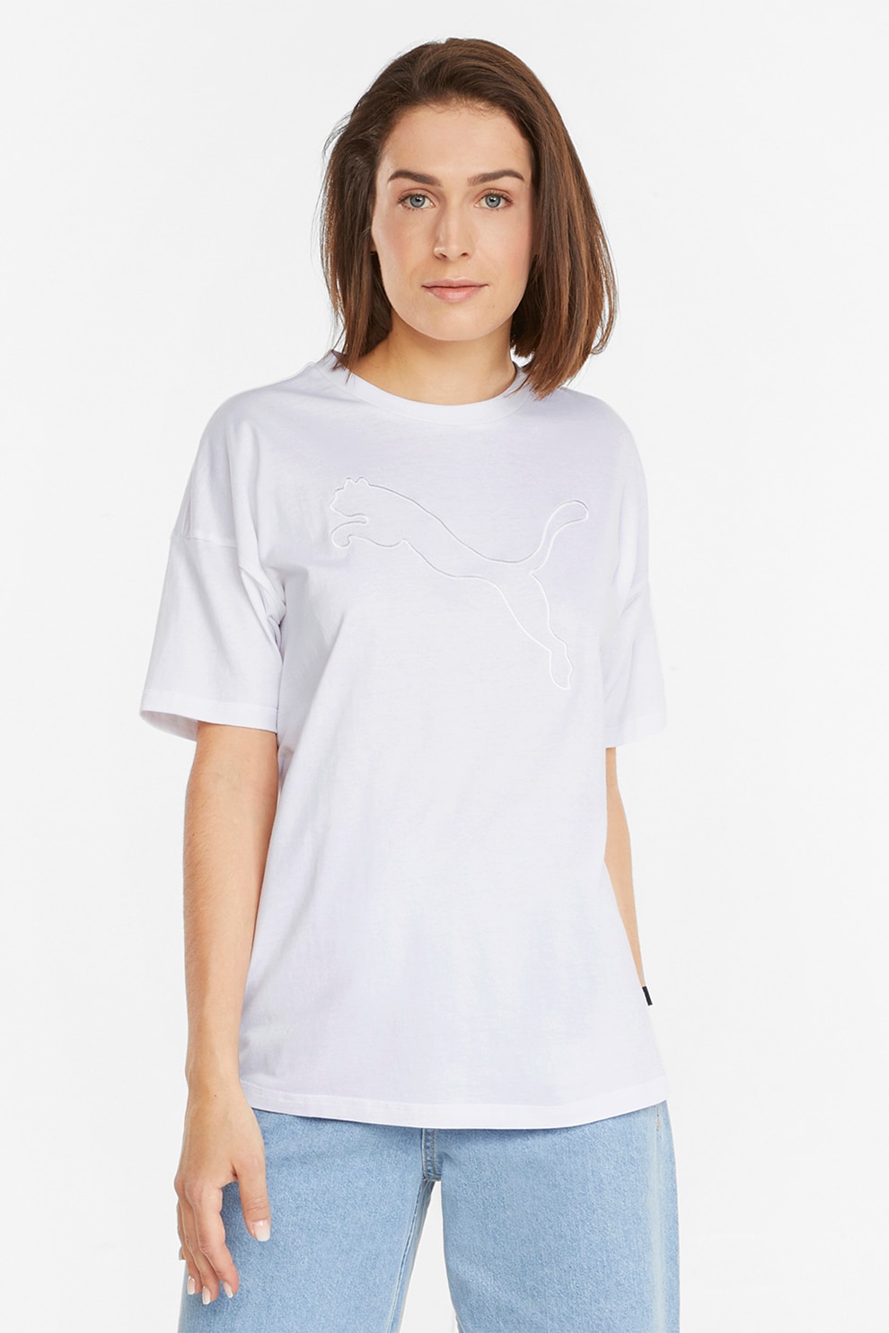 Puma, Tricou relaxed fit cu broderie logo HER, Alb optic