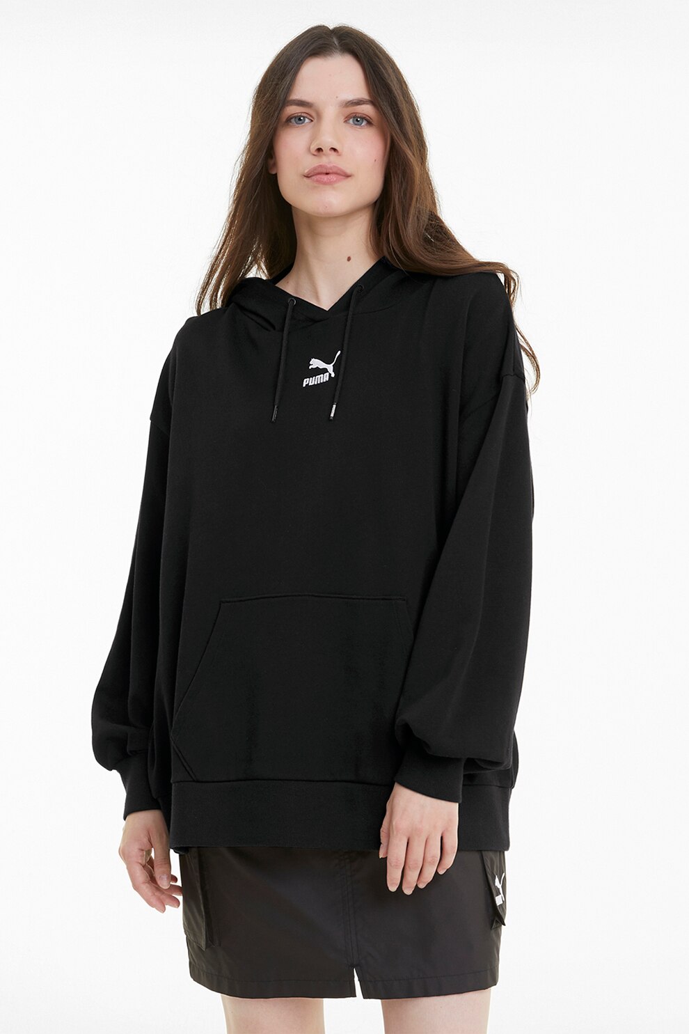 Puma, Hanorac supradimensionat cu broderie logo Classics, Negru