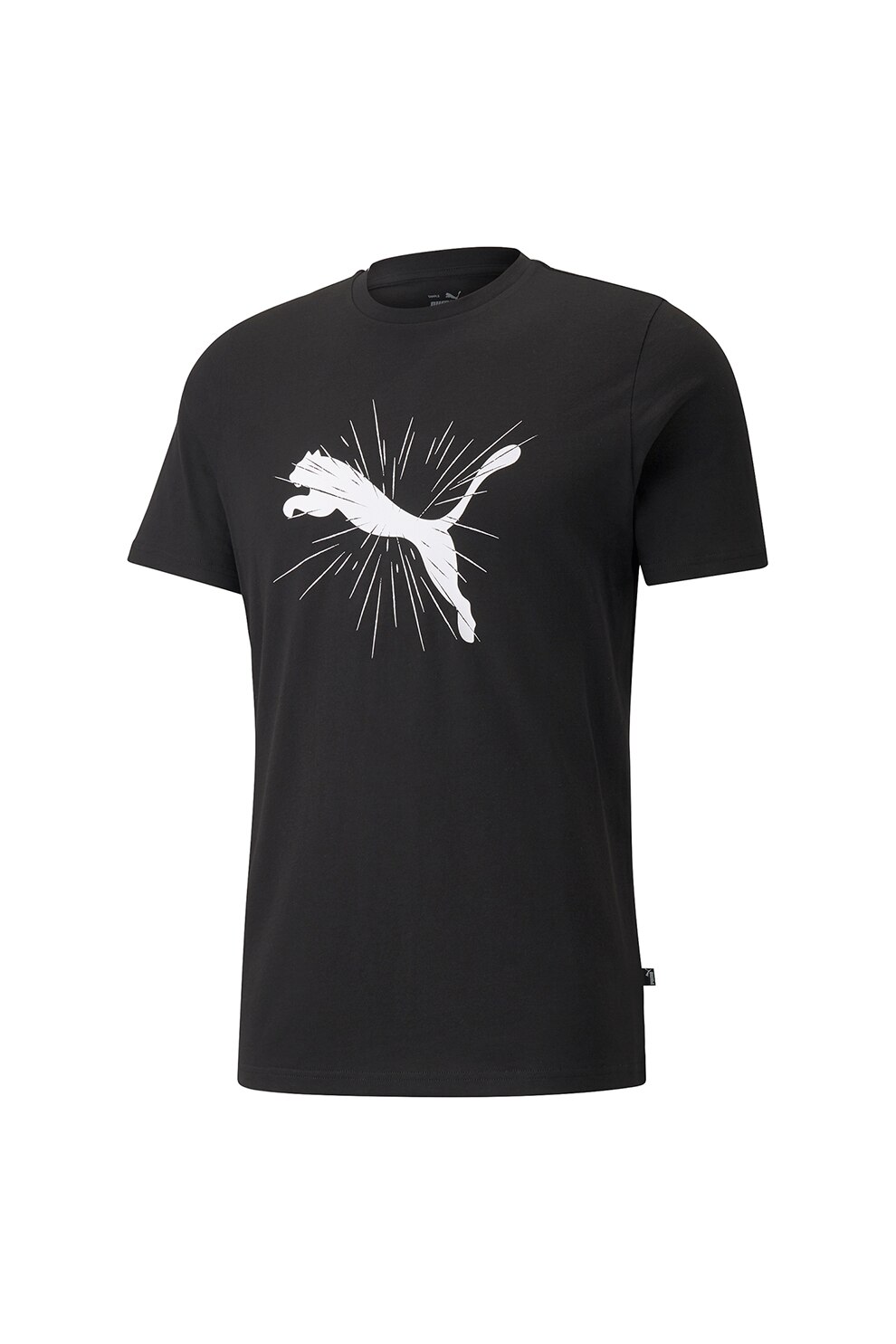 Puma, Tricou cu imprimeu logo si decolteu la baza gatului, Negru/Alb/Gri inchis