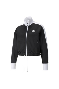 Puma, Bluza sport crop cu fermoar Iconic T7, Negru/Alb Puma, Bluza sport crop cu fermoar Iconic T7, Negru/Alb
