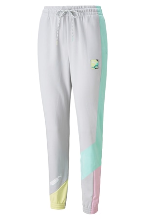 Puma, Спортен панталон с цветен блок, Светлосив/мента/розов, L