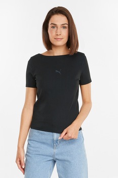 Puma, Tricou slim fit din bumbac, Negru Puma, Tricou slim fit din bumbac, Negru