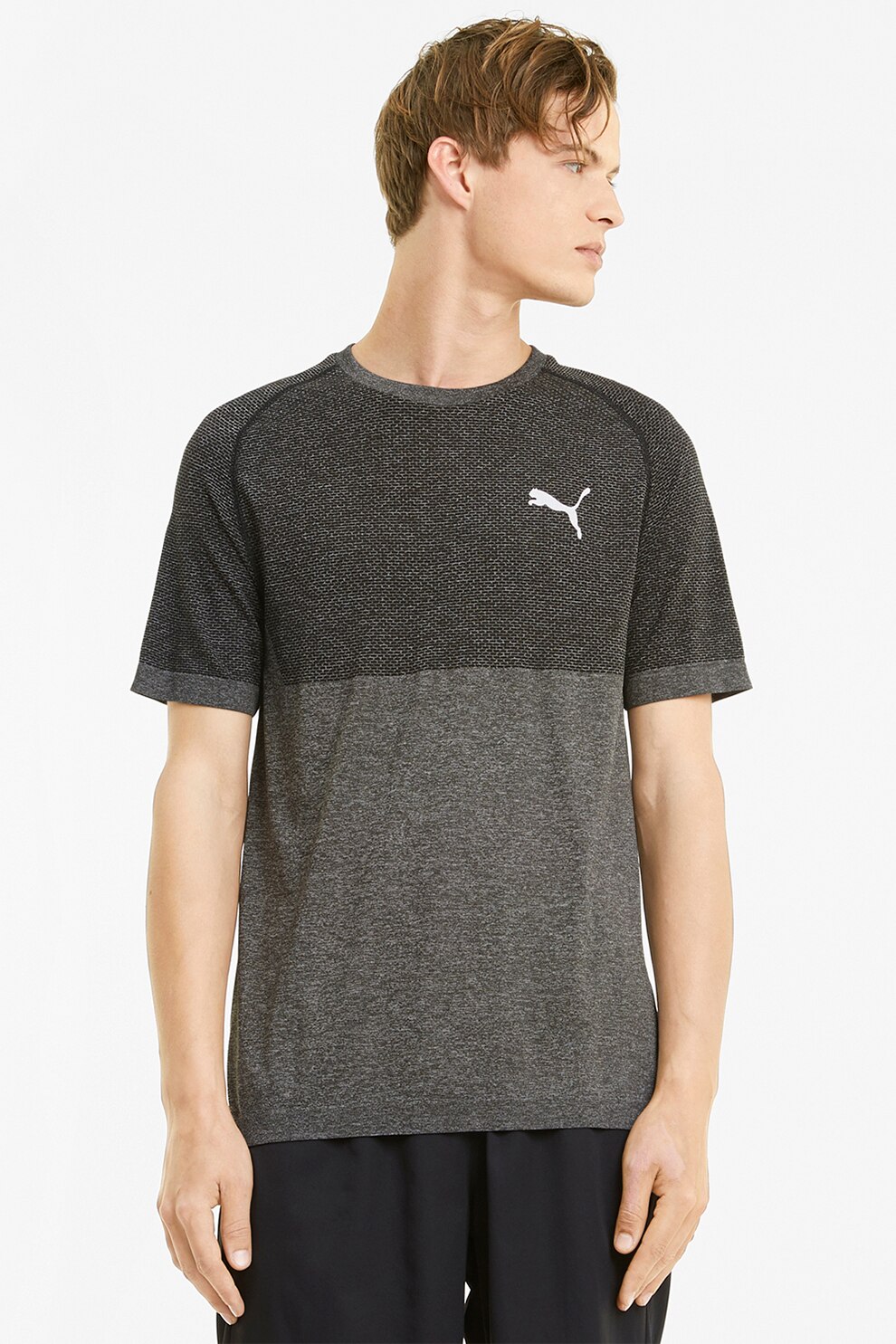 Puma, Tricou slim fit evoKNIT RTG Basic, Gri inchis melange