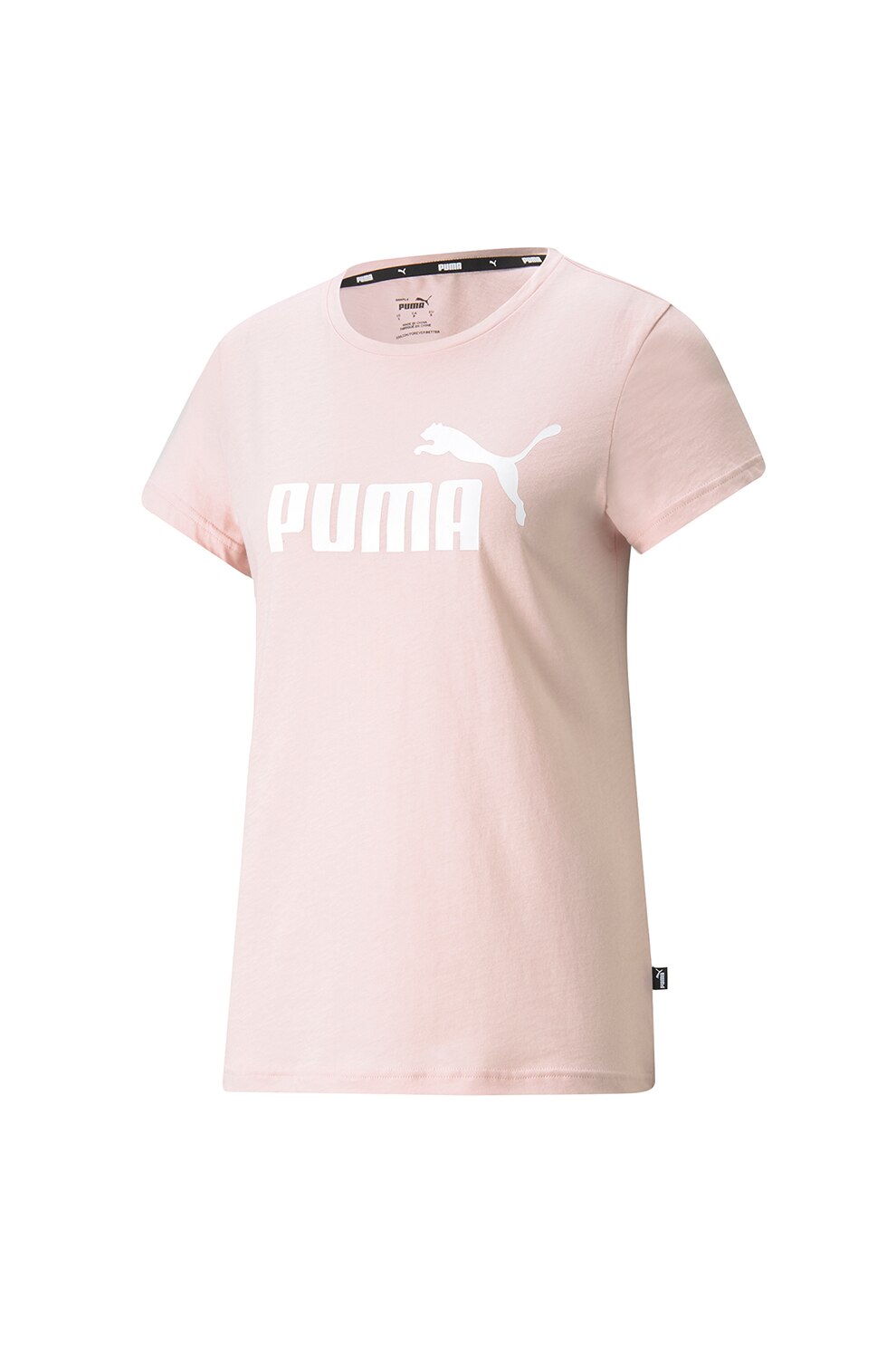 Puma, Tricou din bumbac cu logo Essentials, Roz pal/Alb