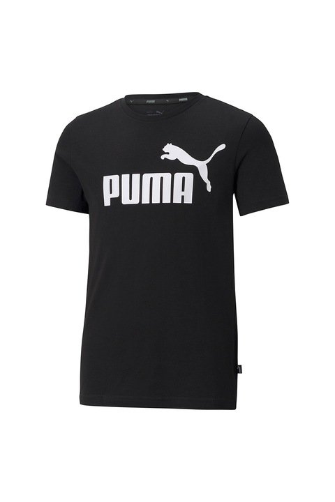 Puma, Tricou de bumbac cu imprimeu logo, Alb/Negru
