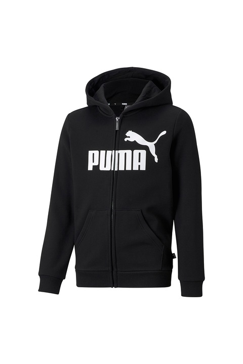 Puma, Essentials logós cipzáros pulóver kapucnival, Fehér/Fekete
