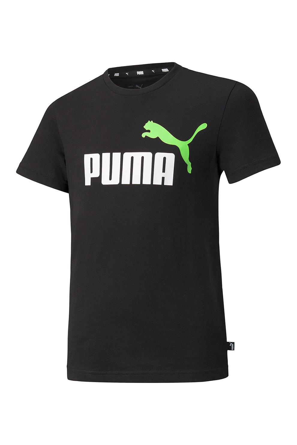 Puma, Tricou cu decolteu la baza gatului, baieti, Essentials+ 2, imprimeu logo, Negru