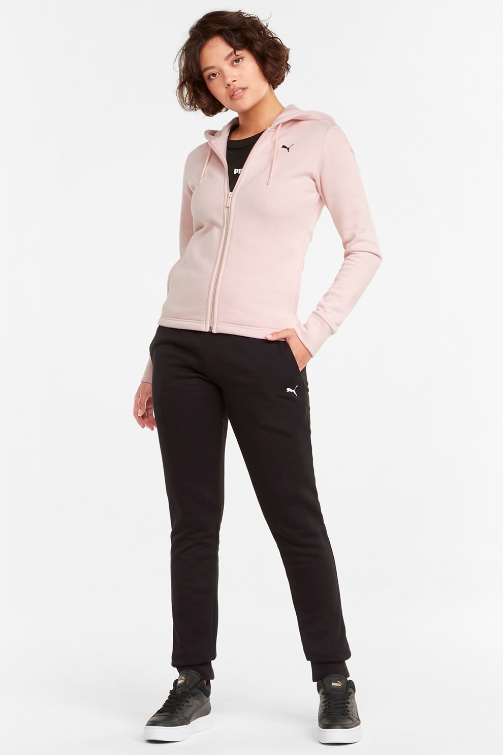 Puma, Trening cu gluga si imprimeu logo, Roz pal