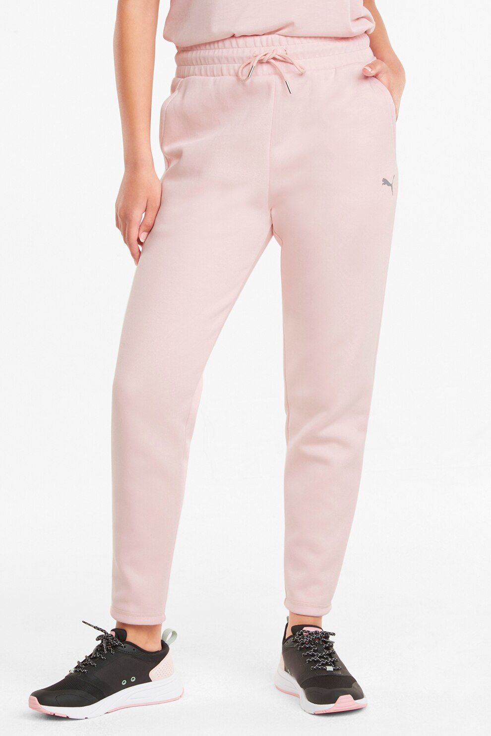 Puma, Pantaloni cu talie elastica si snur, Roz pal