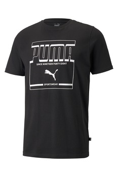 Puma, Tricou de bumbac cu decolteu la baza gatului si imprimeu logo, Negru Puma, Tricou de bumbac cu decolteu la baza gatului si imprimeu logo, Negru