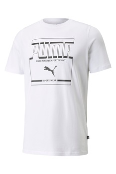 Puma, Tricou de bumbac cu decolteu la baza gatului si imprimeu logo, Alb Puma, Tricou de bumbac cu decolteu la baza gatului si imprimeu logo, Alb