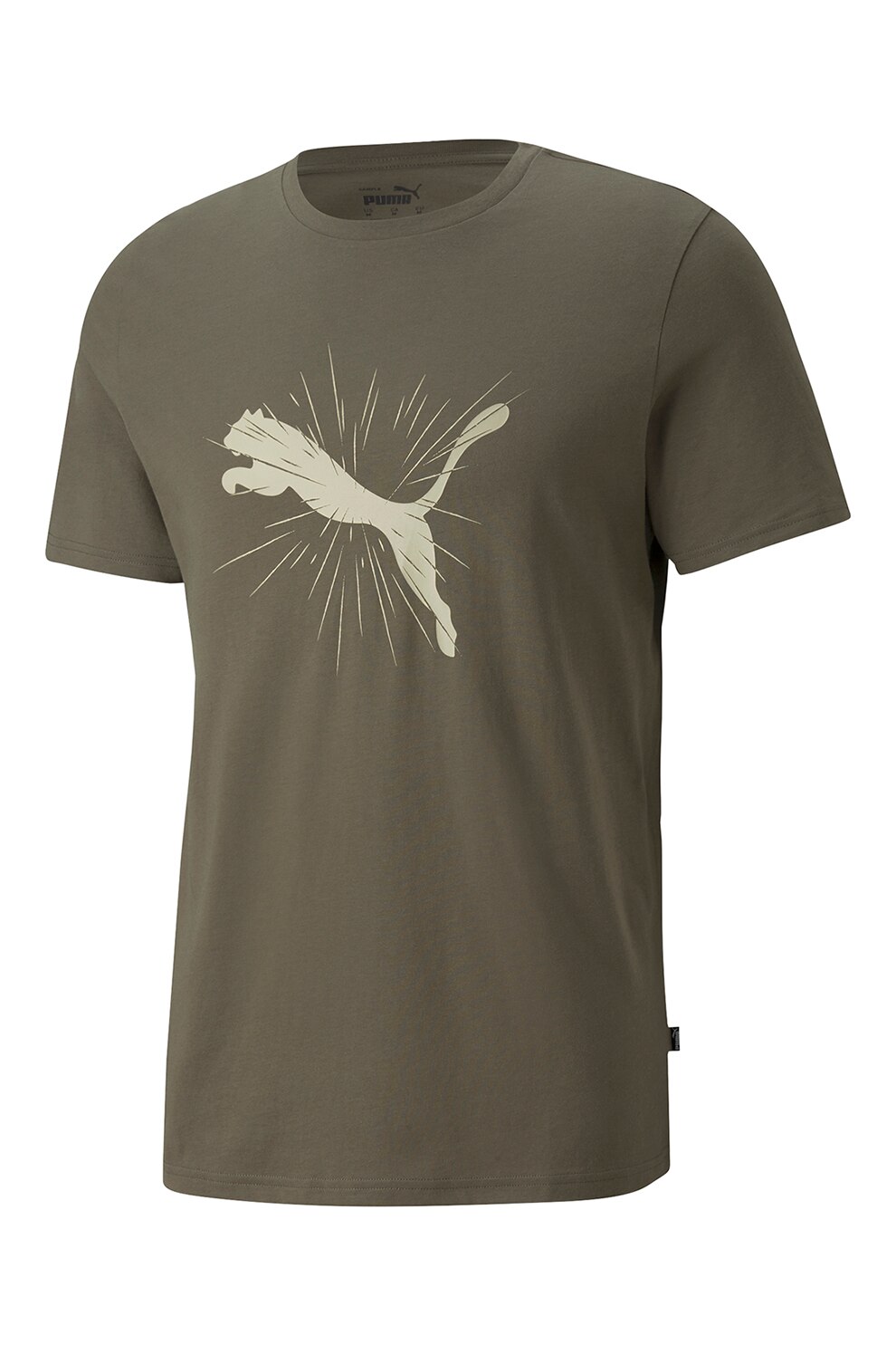 Puma, Tricou cu imprimeu logo si decolteu la baza gatului, Taupe