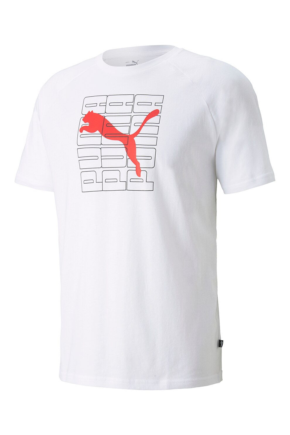 Puma, Tricou cu imprimeu logo si maneci raglan, Alb