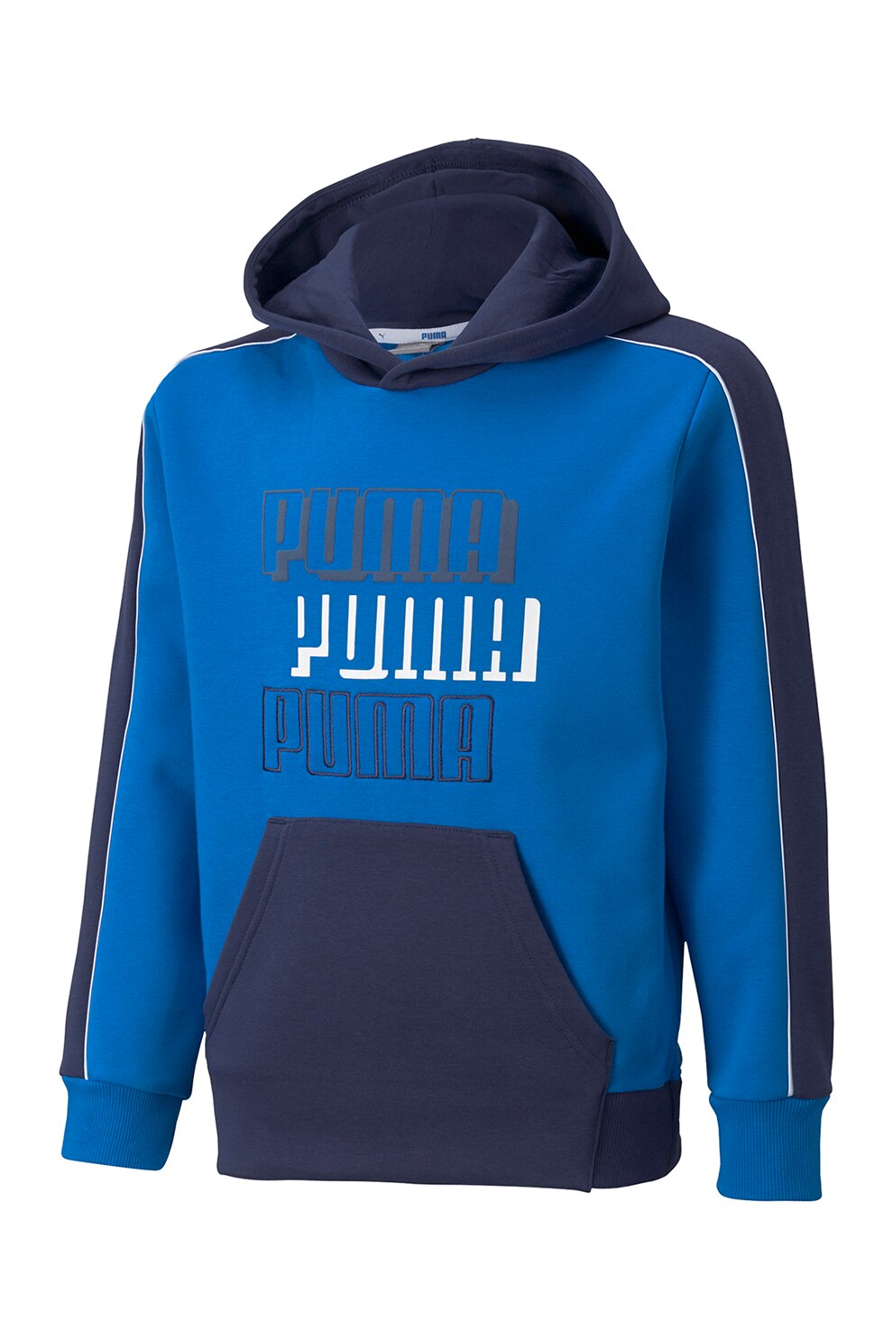 Puma, Hanorac cu buzunar kangaroo si imprimeu logo Alpha, 128 CM, Albastru royal/Bleumarin