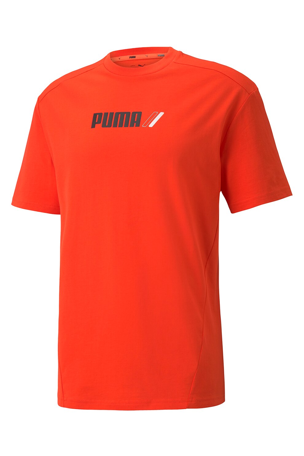 Puma, Tricou cu decolteu la baza gatului si imprimeu logo, Corai