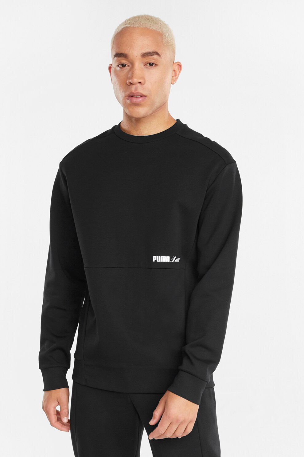 Puma, Bluza sport cu decolteu la baza gatului si logo, Negru