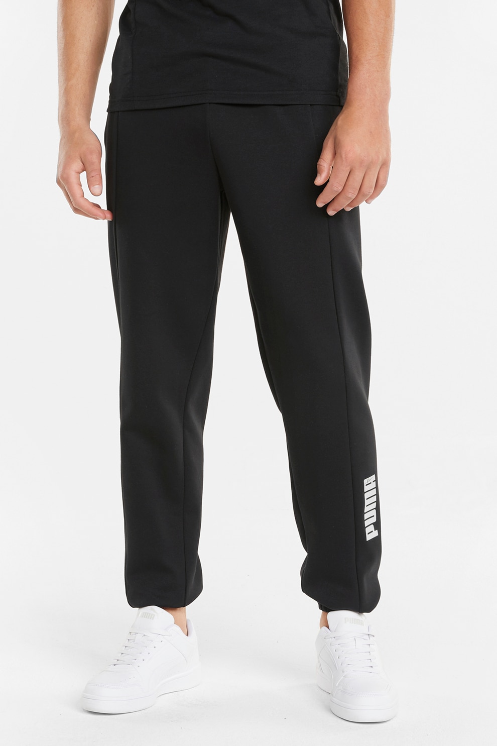 Puma, Pantaloni sport conici cu detaliu logo, Negru