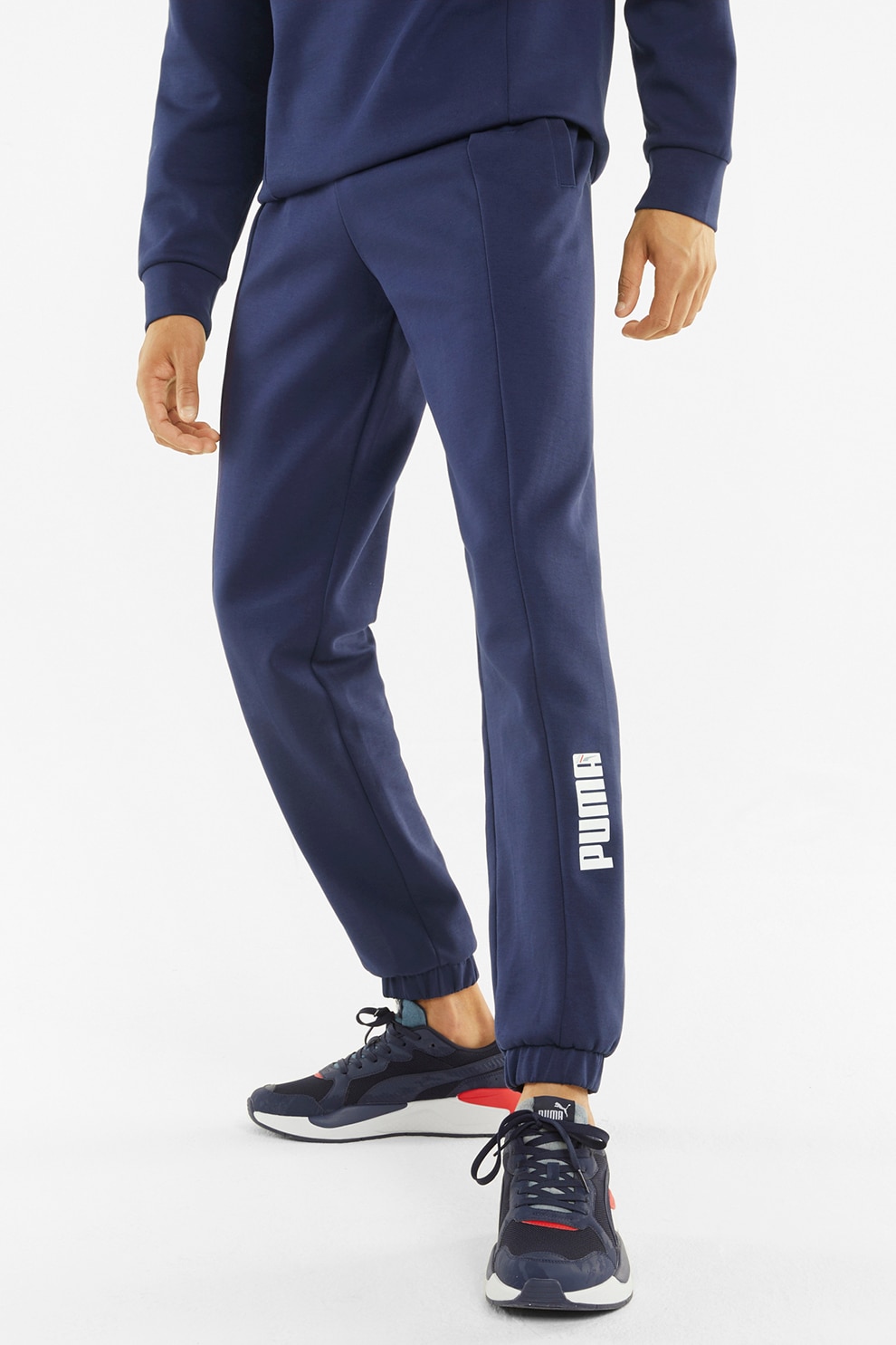 Puma, Pantaloni sport conici cu detaliu logo, Bleumarin