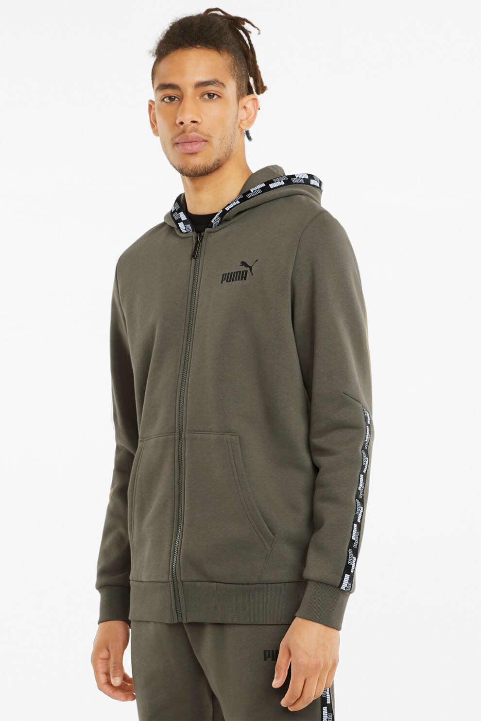 Puma, Hanorac cu buzunare oblice Power Tape, Verde sparanghel