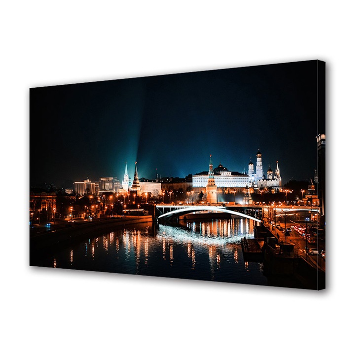 Tablou Canvas Premium, Art Star, Podul Luminat al orasului, Urban, Panza pe cadru de lemn, Decoratiuni Moderne pentru Casa, 80 x 160 cm