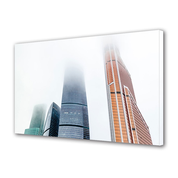 Tablou Canvas Fosforescent, Luminos in Intuneric, Premium, Art Star, Cladiri colorate si inalte, Urban, Panza pe cadru de lemn, Decoratiuni Moderne pentru Casa, 60 x 90 cm