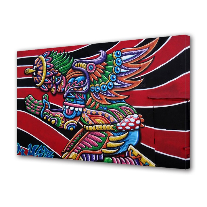 Tablou Canvas Premium, Art Star, Grafitti personaj colorat pe perete, Urban, Panza pe cadru de lemn, Decoratiuni Moderne pentru Casa, 30 x 45 cm