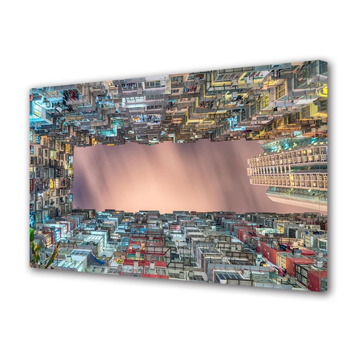 Tablou Canvas Premium, Art Star, Blocuri cu lumini si cerul , Urban, Panza pe cadru de lemn, Decoratiuni Moderne pentru Casa, 40 x 60 cm