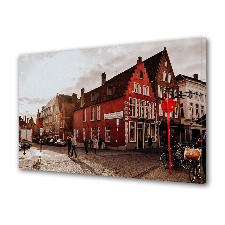 Tablou Canvas Premium, Art Star, Peisaj urban pe strada linistita cu soare, Urban, Panza pe cadru de lemn, Decoratiuni Moderne pentru Casa, 30 x 45 cm