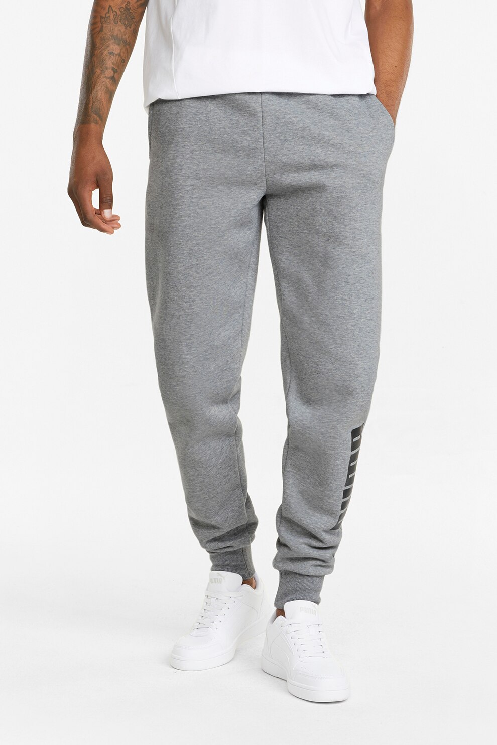 Puma, Pantaloni sport conici cu imprimeu logo Power, Gri deschis