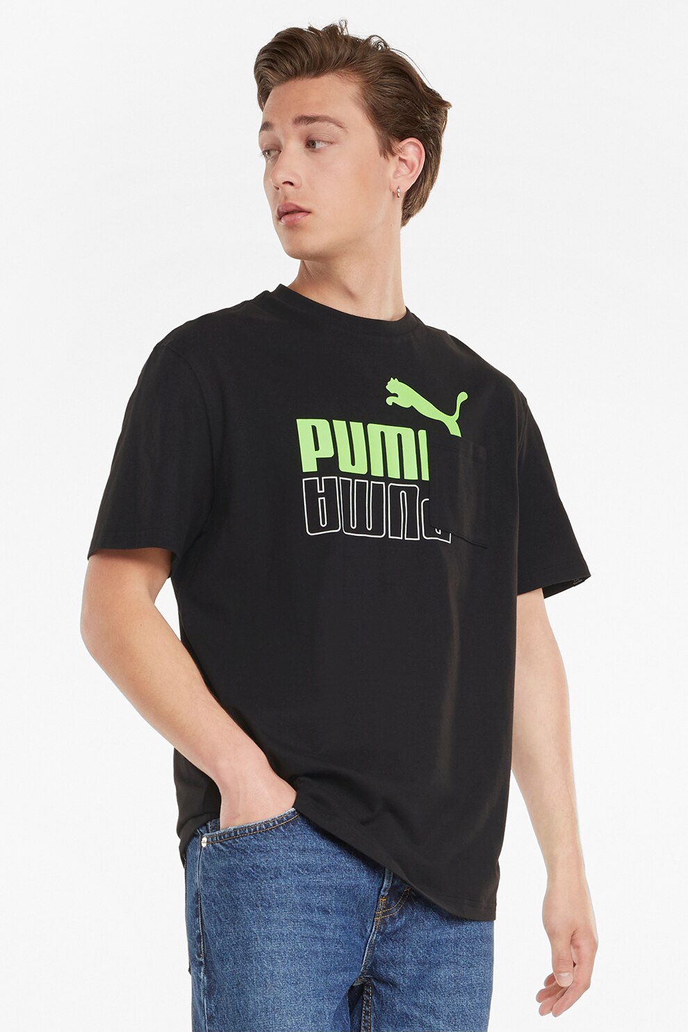 Puma, Tricou cu logo si buzunar pe piept Power, Negru, S