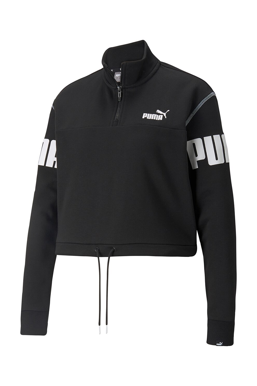 Puma, Bluza sport crop cu terminatie ajustabila, Negru