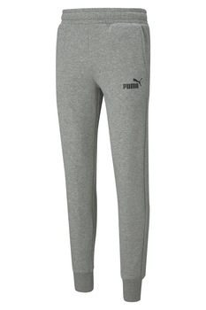 Puma, Pantaloni sport slim fit cu imprimeu logo Essentials, Gri melange