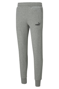 Puma, Pantaloni sport slim fit cu imprimeu logo Essentials, Gri melange Puma, Pantaloni sport slim fit cu imprimeu logo Essentials, Gri melange