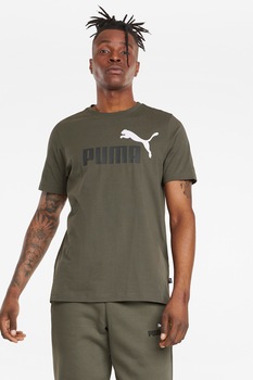 Puma, Tricou cu imprimeu logo si decolteu la baza gatului Essentials +2 Colour, Taupe