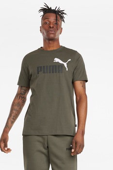 Puma, Tricou cu imprimeu logo si decolteu la baza gatului Essentials +2 Colour, Taupe Puma, Tricou cu imprimeu logo si decolteu la baza gatului Essentials +2 Colour, Taupe