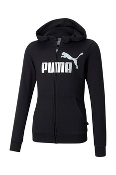 Puma, Hanorac cu fermoar intreg si imprimeu logo metalizat Essentials+, Negru Puma, Hanorac cu fermoar intreg si imprimeu logo metalizat Essentials+, Negru