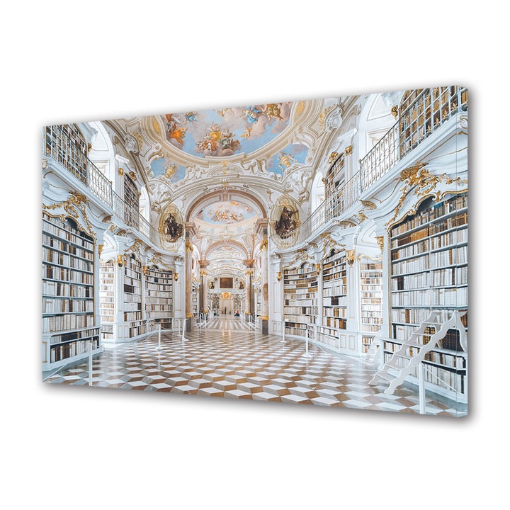 Tablou Canvas Premium, Art Star, Bicioteca pictata si detalii arhitecturale aurii, Urban, Panza pe cadru de lemn, Decoratiuni Moderne pentru Casa, 30 x 45 cm