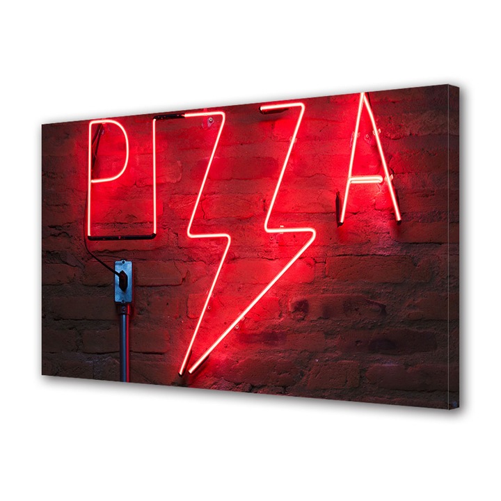 Tablou Canvas Led cu Intrerupator, Luminos in Intuneric, Premium, Art Star, Semn de pizza, Urban, Panza pe cadru de lemn, Decoratiuni Moderne pentru Casa, 40 x 60 cm
