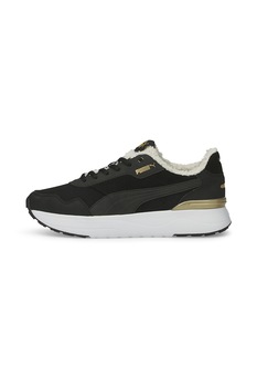 Puma, Pantofi sport cu insertii de material teddy R78 Voyage, Negru/Gri inchis Puma, Pantofi sport cu insertii de material teddy R78 Voyage, Negru/Gri inchis
