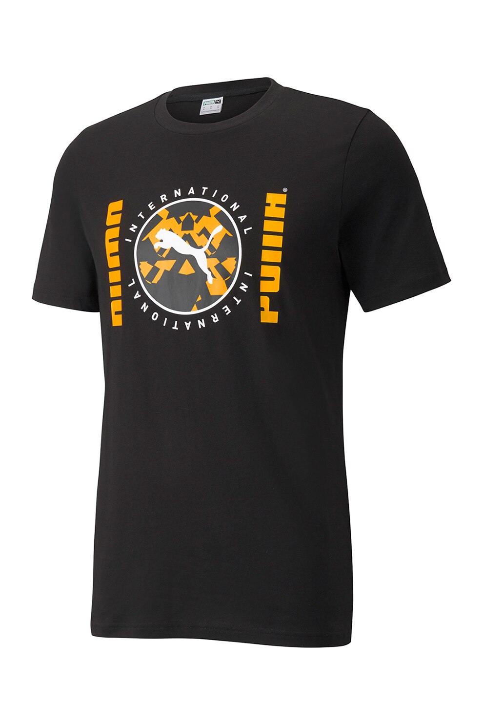 Puma, Tricou de bumbac cu imprimeu grafic INTL, Negru/Oranj