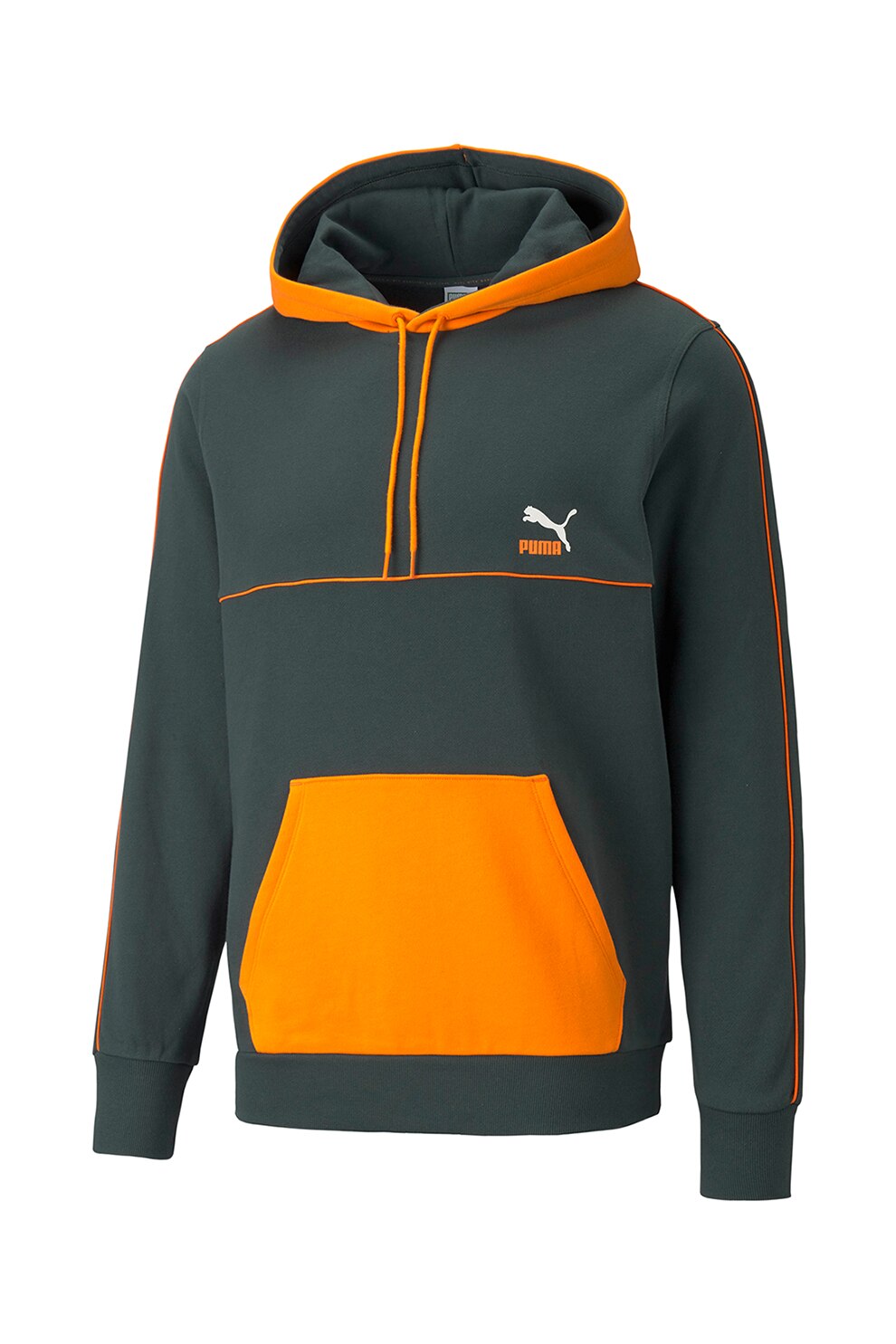 Puma, Hanorac cu model colorblock, Verde inchis/Oranj