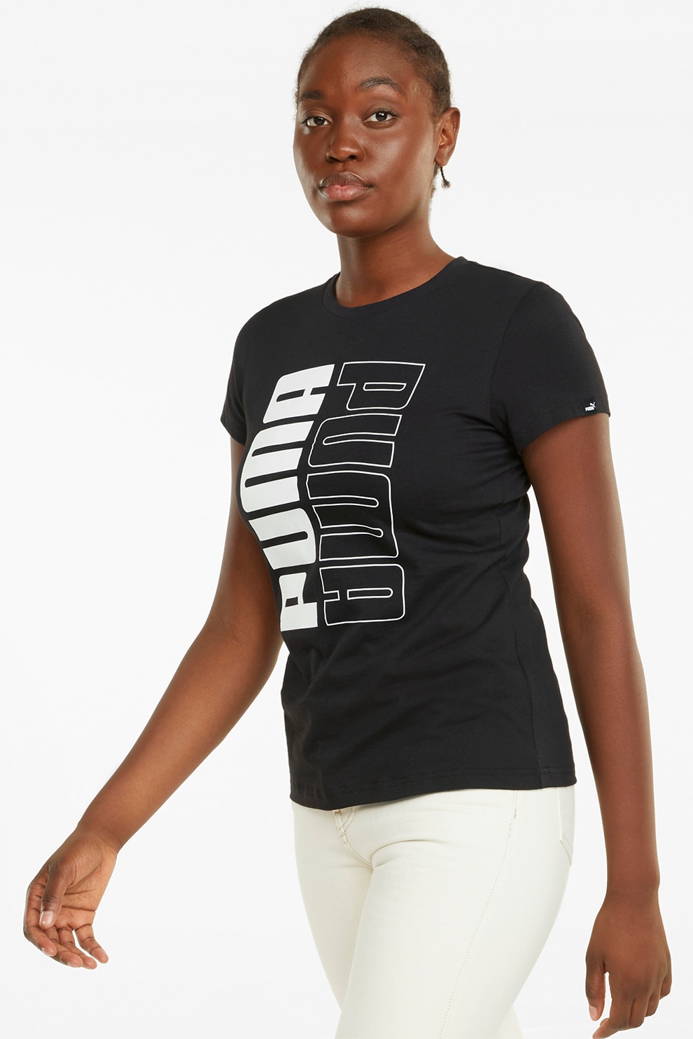 Puma, Tricou regular fit cu imprimeu logo Power, Negru/Alb optic