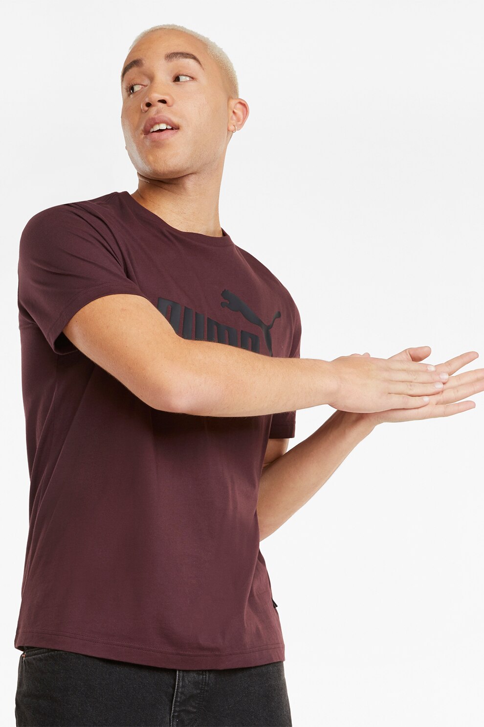 Puma, Tricou de bumbac cu logo Essential, Rosu Bordeaux/Negru stins