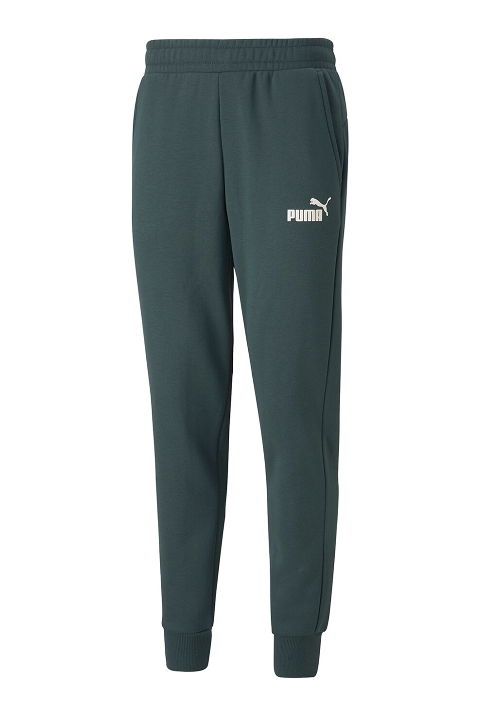 Puma, Pantaloni sport conici cu logo Essentials, Verde/Alb