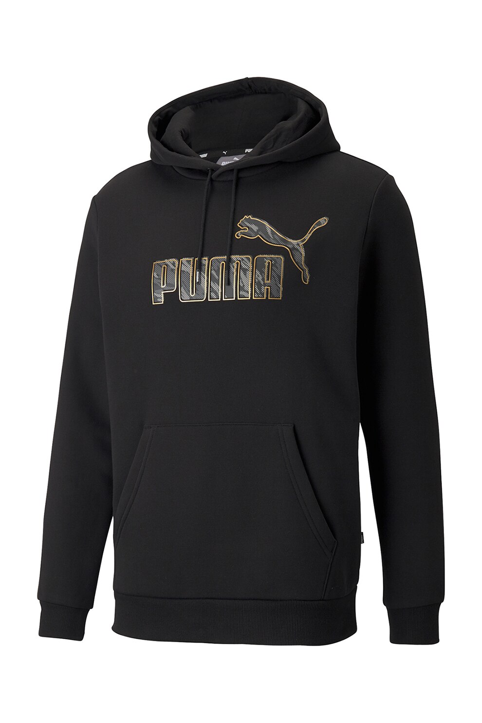 Puma, Hanorac cu imprimeu logo si buzunar kangaroo, Negru/gri/auriu