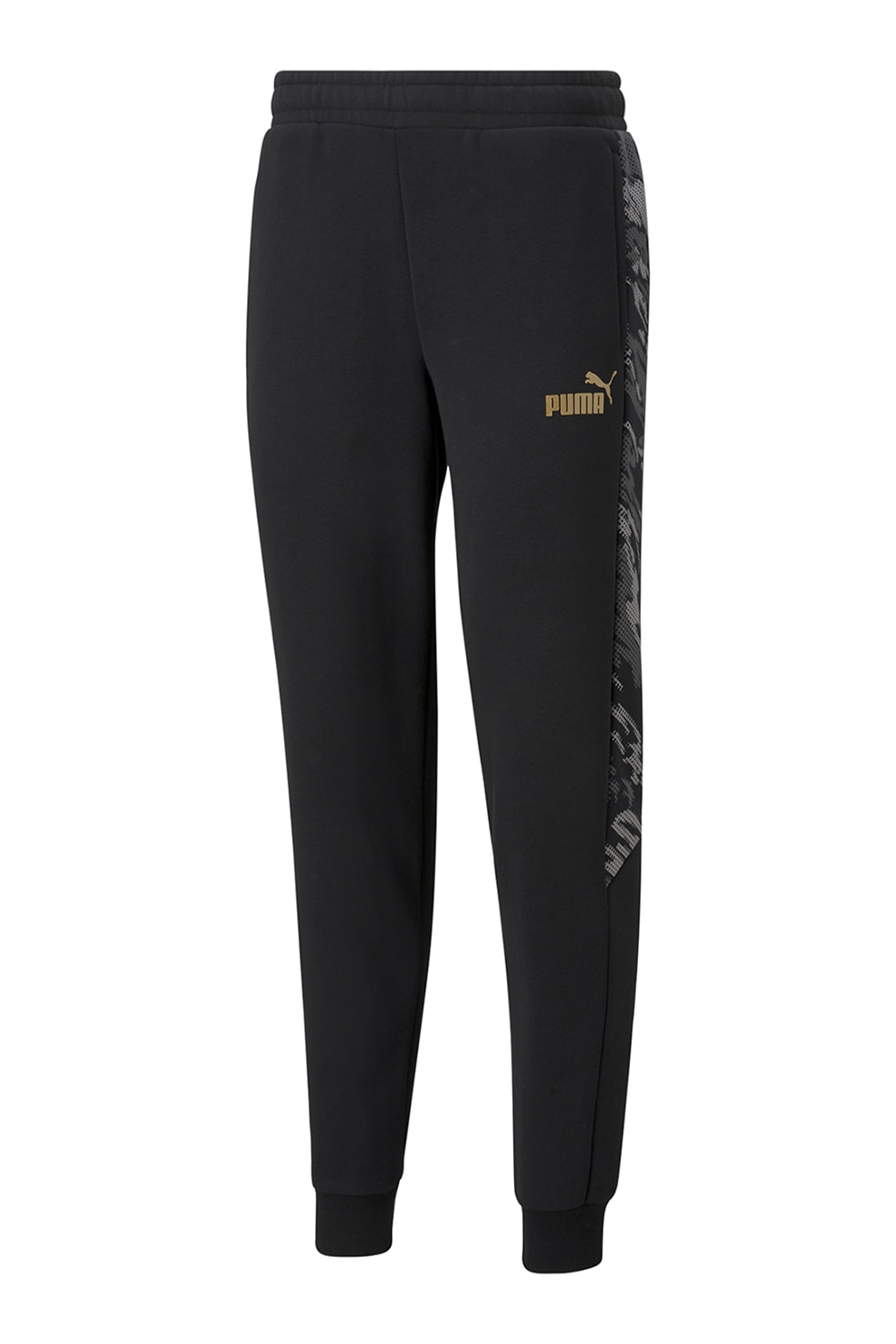 Puma, Pantaloni sport conici cu benzi laterale contrastante, Negru/gri/auriu